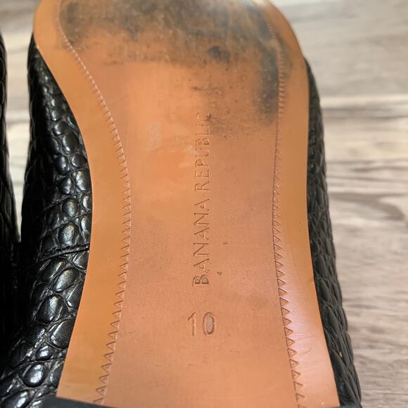 Banana Republic Loafers Black Croc Embossed Leather Flats Womens 10 - Picture 7 of 8